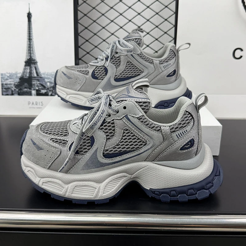 老爹鞋女款2025秋季新款真皮网面透气轻便软底户外登山休闲运动鞋