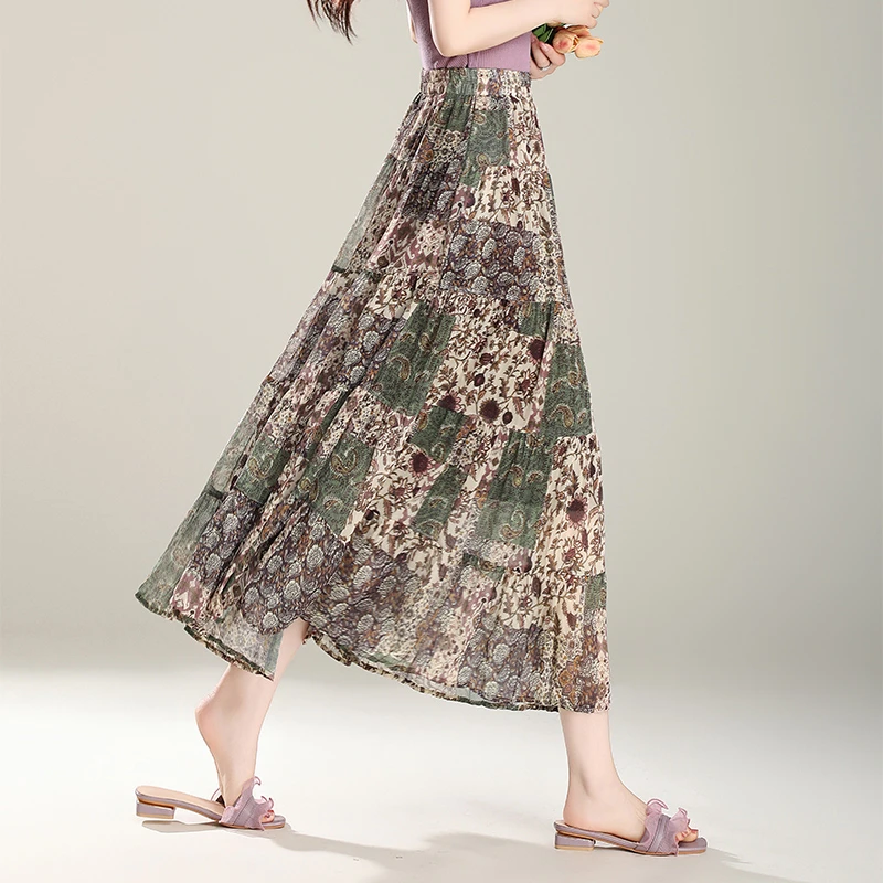 薄款碎花半身裙复古妈妈A字女裙子夏季高级感超好看气质百褶长裙