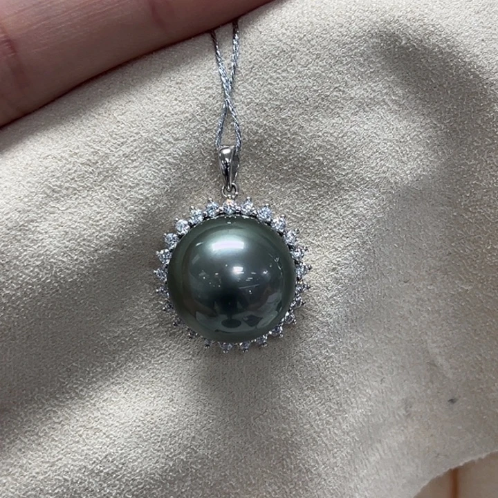 海水珍珠银S925镶嵌颈饰大溪地 14-15mm 83号