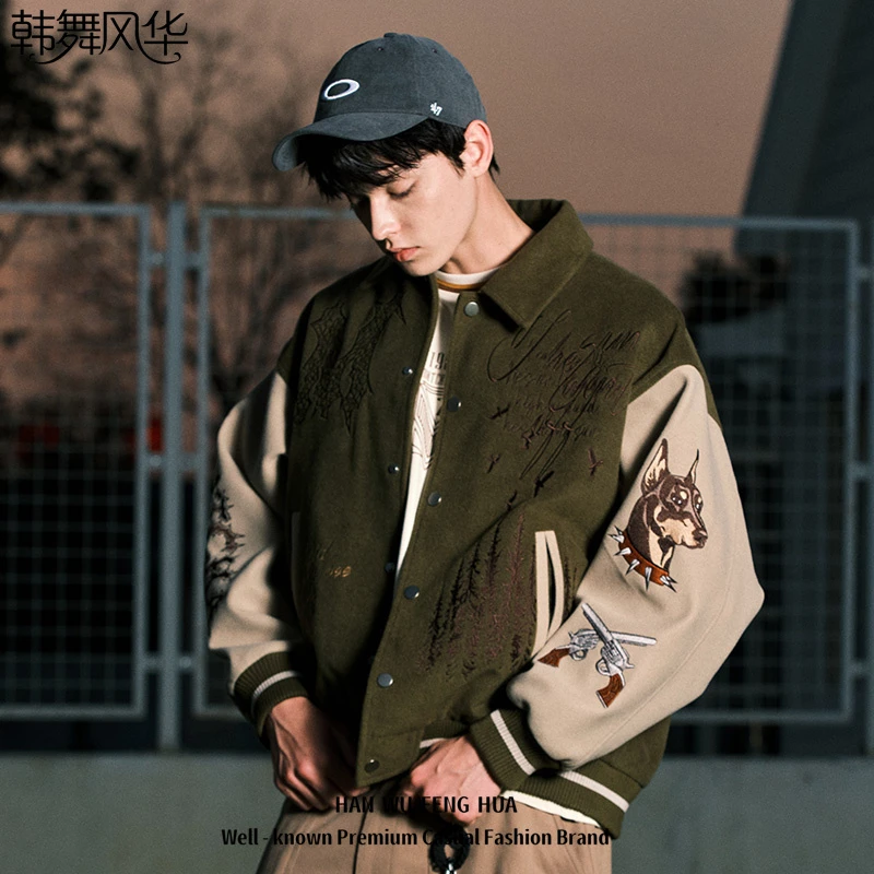 韩舞风华夹克男春秋季新款休闲宽松美式廓形字母飞行员棒球服外套