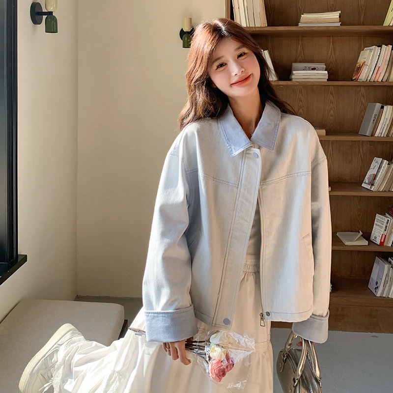 浅蓝色超好看夹克外套女2025秋季新款宽松显瘦秋季薄宽松短款外套