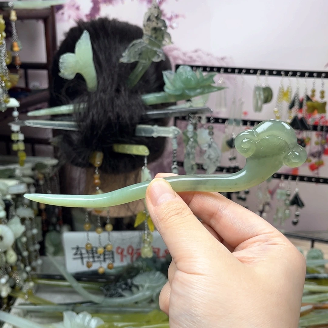 岫玉未镶嵌发饰长度17厘米左右