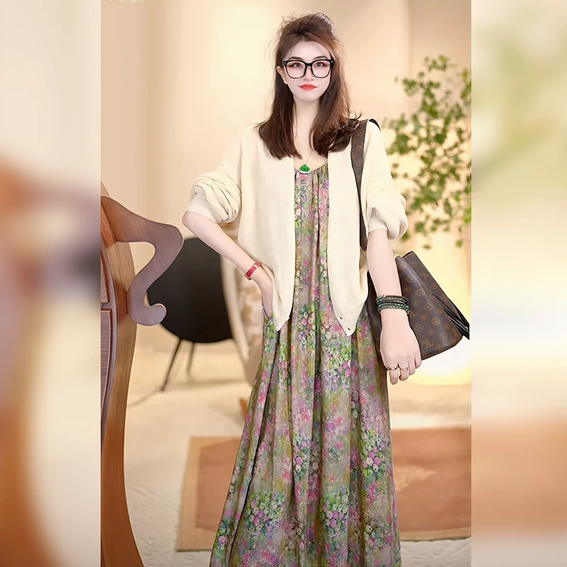 【Linda姐高端线】时尚轻奢气质内搭印花吊带裙连衣裙AW4LDD0067