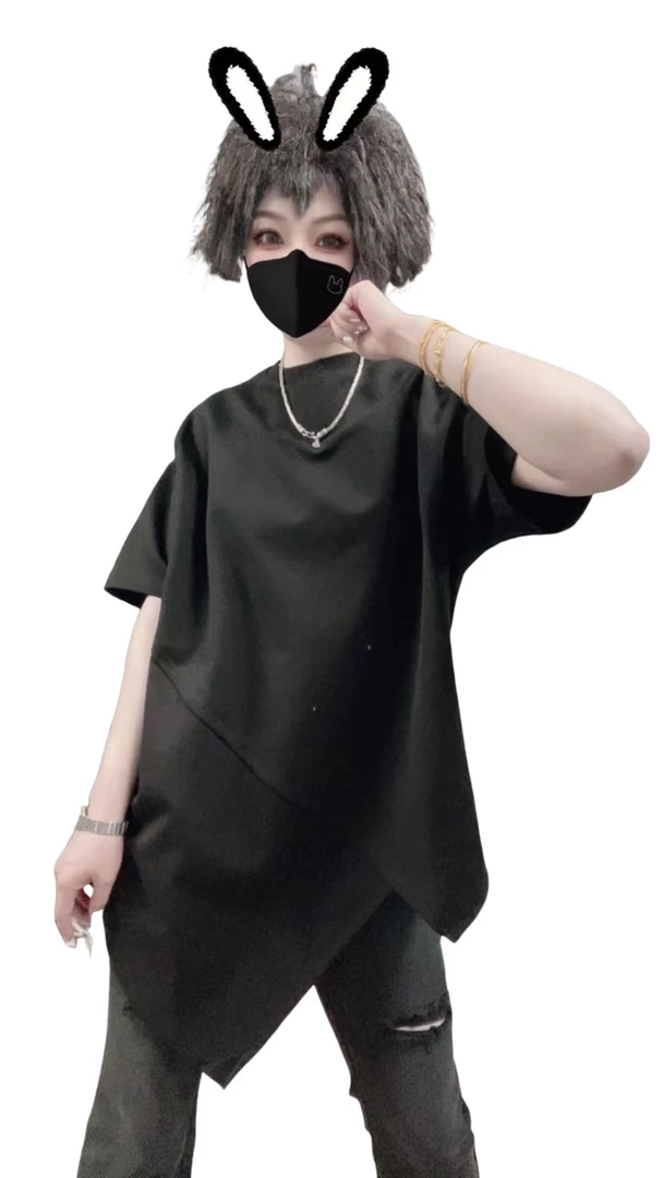 【佳老板】“33113#春款韩系时尚百搭不规则半袖T恤