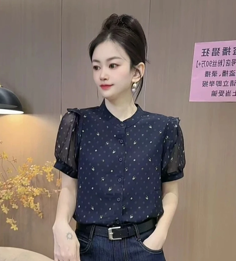 6032减龄碎花短袖衬衫衬衣夏季新款时尚宽松百搭透气女上衣