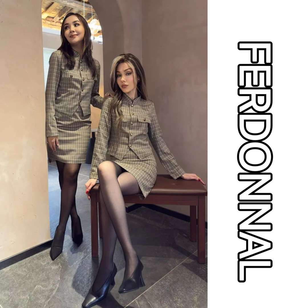 FERDONNAL格纹半身裙两件套