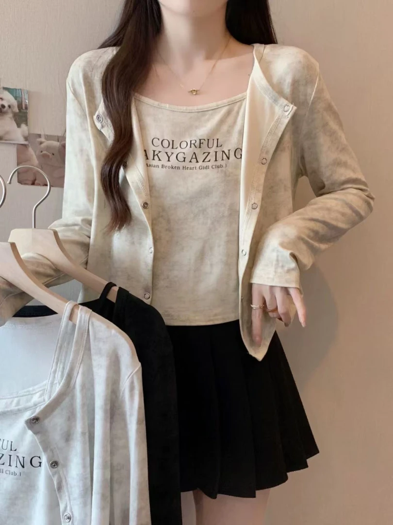 1690#春装新款吊带背心开衫两件套【衣长50】B3-2