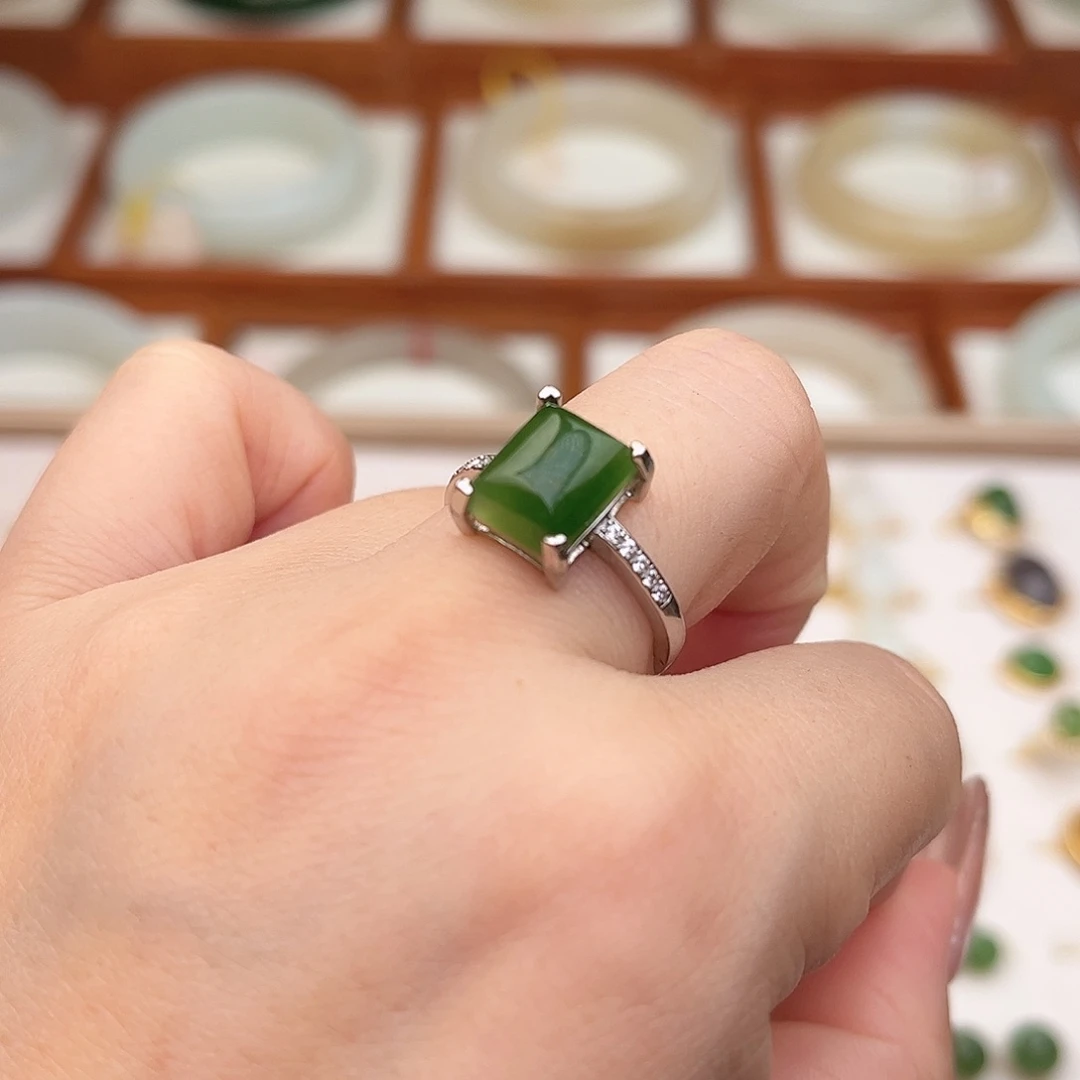 和田玉银S925镶嵌戒指