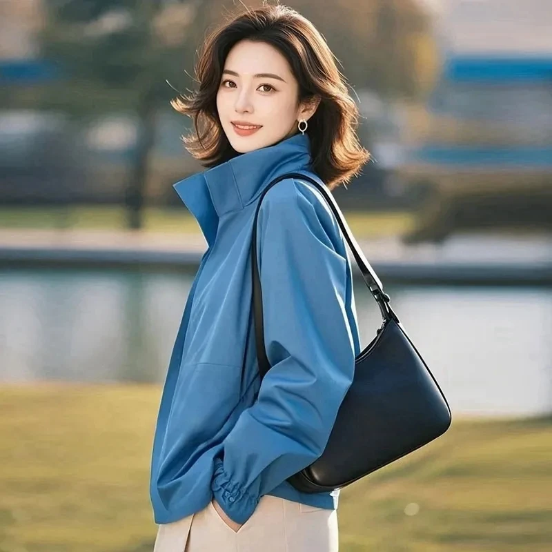 休闲百搭立领开衫外套女2025春秋流行的漂亮洋气减龄高级感冲锋衣