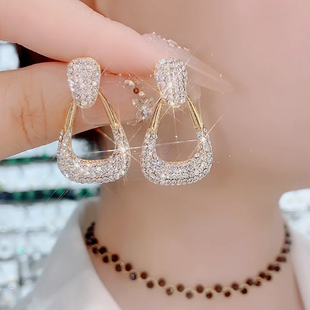 铜合金玻璃耳饰 495-气质银针几何时尚有钱包气质灵动优雅耳环