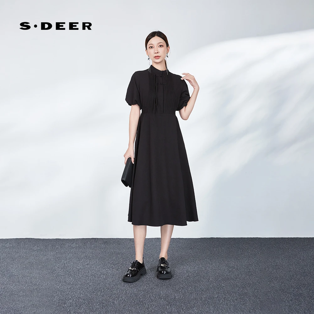 圣迪奥时尚通勤休闲收腰显瘦宽松优雅夏季连衣裙S242Z12P3