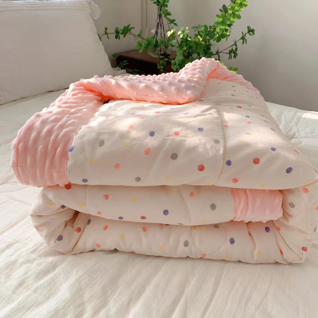 【小波点】A面纯棉B面婴儿绒1.5X2加厚豆豆被!填充大豆纤维!