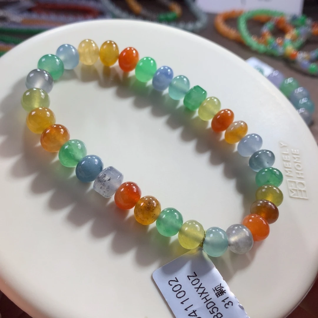 翡翠未镶嵌手链性价比！冰浓彩多宝彩虹鼓珠卡7.8~8