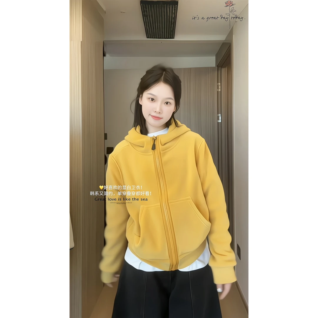 秋冬季加厚连帽外套宽松百搭休闲开衫上衣卫衣直筒宽松休闲阔腿裤