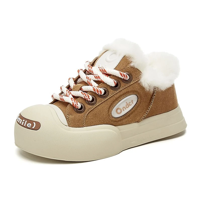 开口笑帆布鞋女款圣诞姜饼人丑萌大头鞋2025新款冬季加绒保暖板鞋