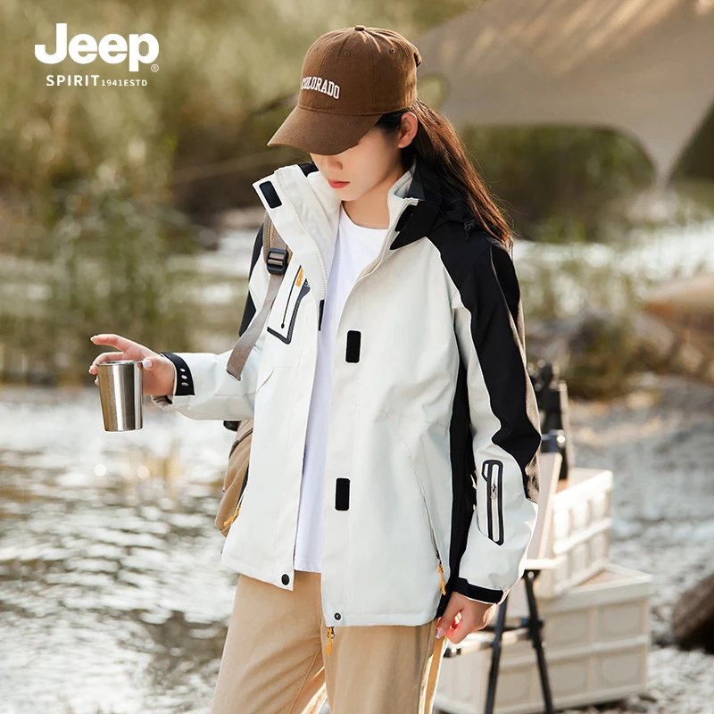 JEEPspirit户外冲锋衣男女秋冬季新款三合一情侣登山服防水外套潮