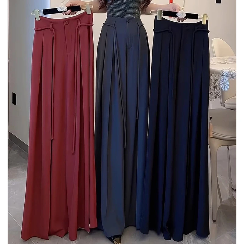 高级感垂感系带西装阔腿裤女春秋2025新款休闲高腰梨形身材长裤子