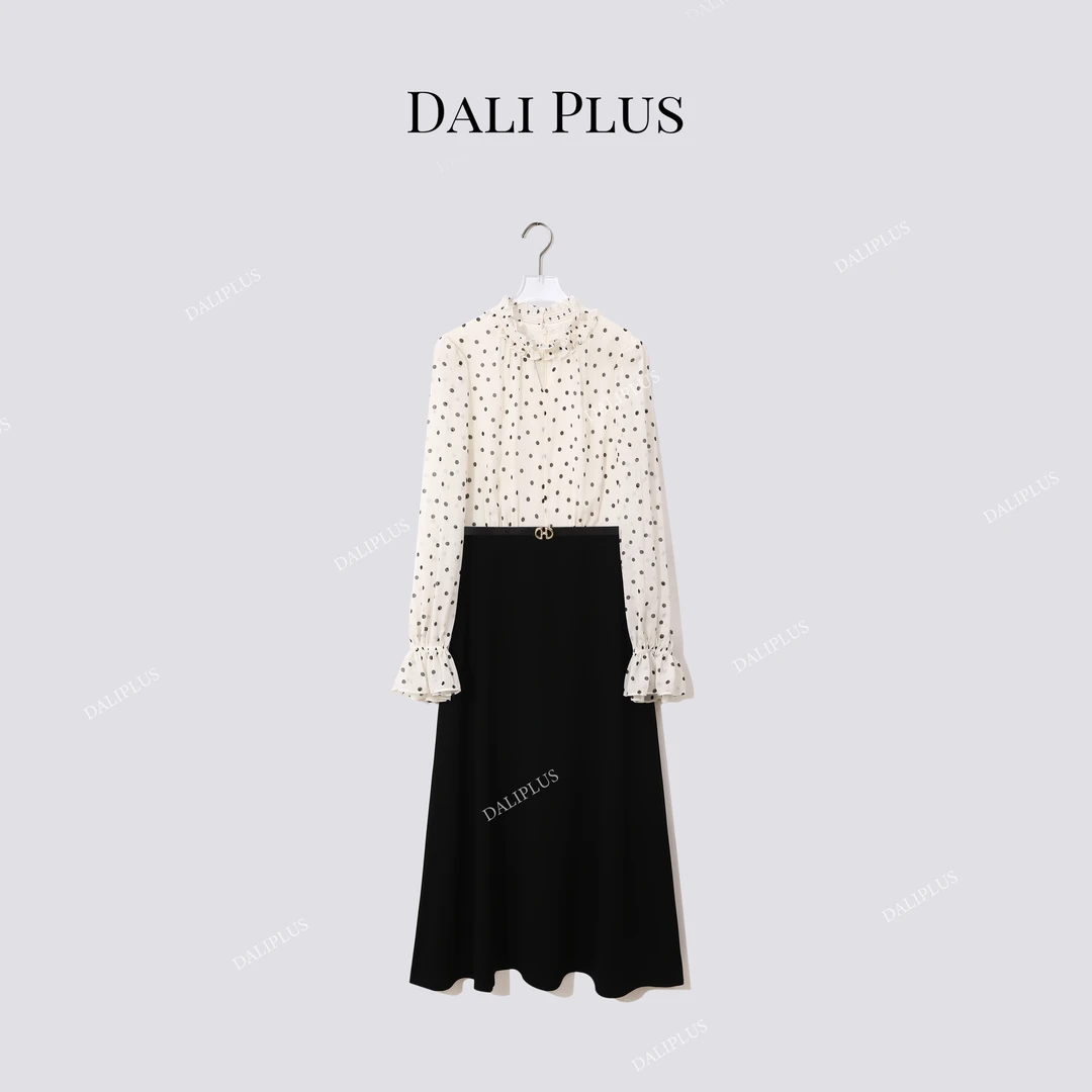 DALI PLUS”游牧波点连衣裙“法式打揽立领连衣裙-D5LT2309