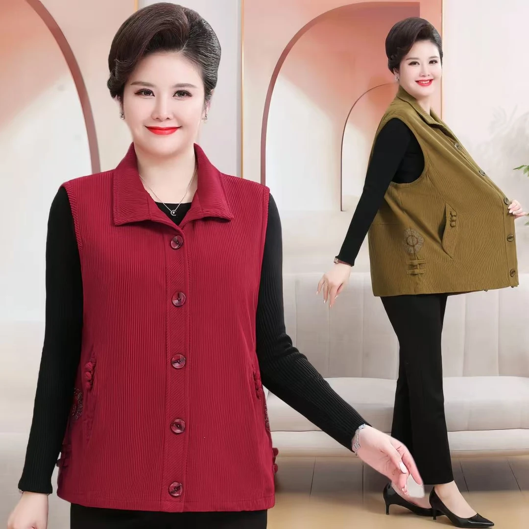 110-230斤中老年加肥加大妈妈装显瘦遮肉时尚百搭刺绣款女装马甲