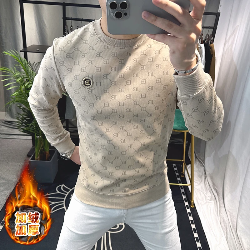 欧洲站高端印花卫衣男2025新款秋冬烫钻时尚潮牌修身男士上衣加绒