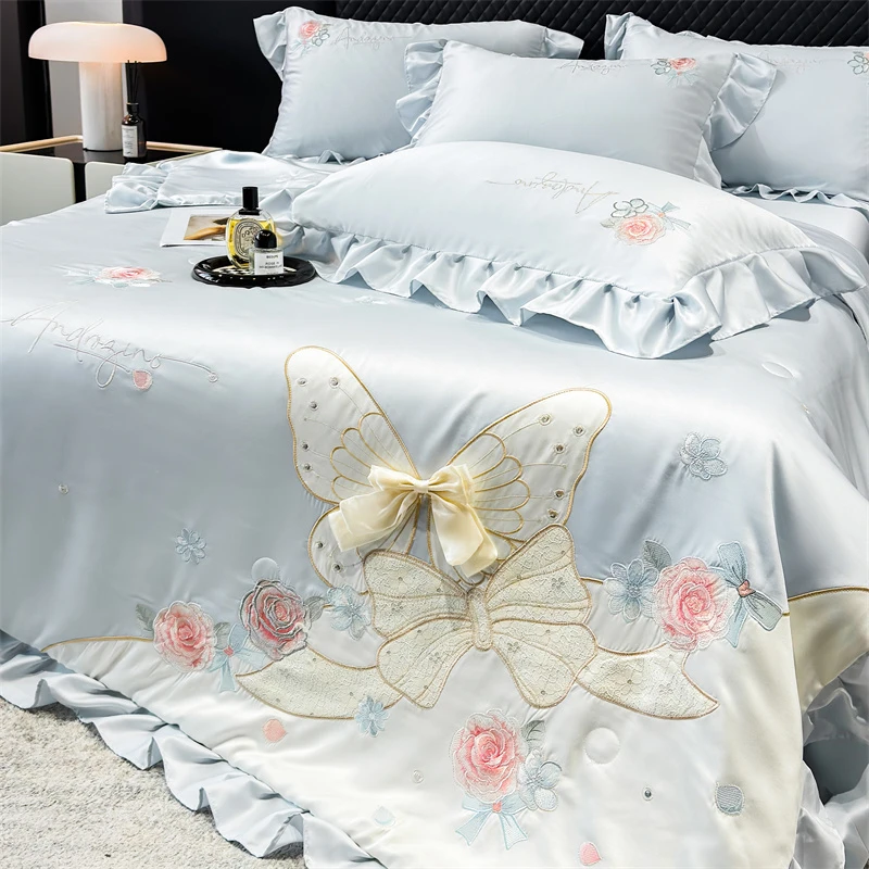 轻奢升级-绣花夏凉被冰丝薄被 丝滑凉感空调被可机洗公主风花边被