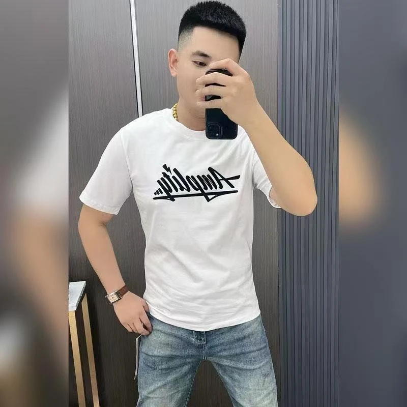 新款夏季青年时尚短袖潮牌个性男士字母印花休闲半袖百搭帅气圆领