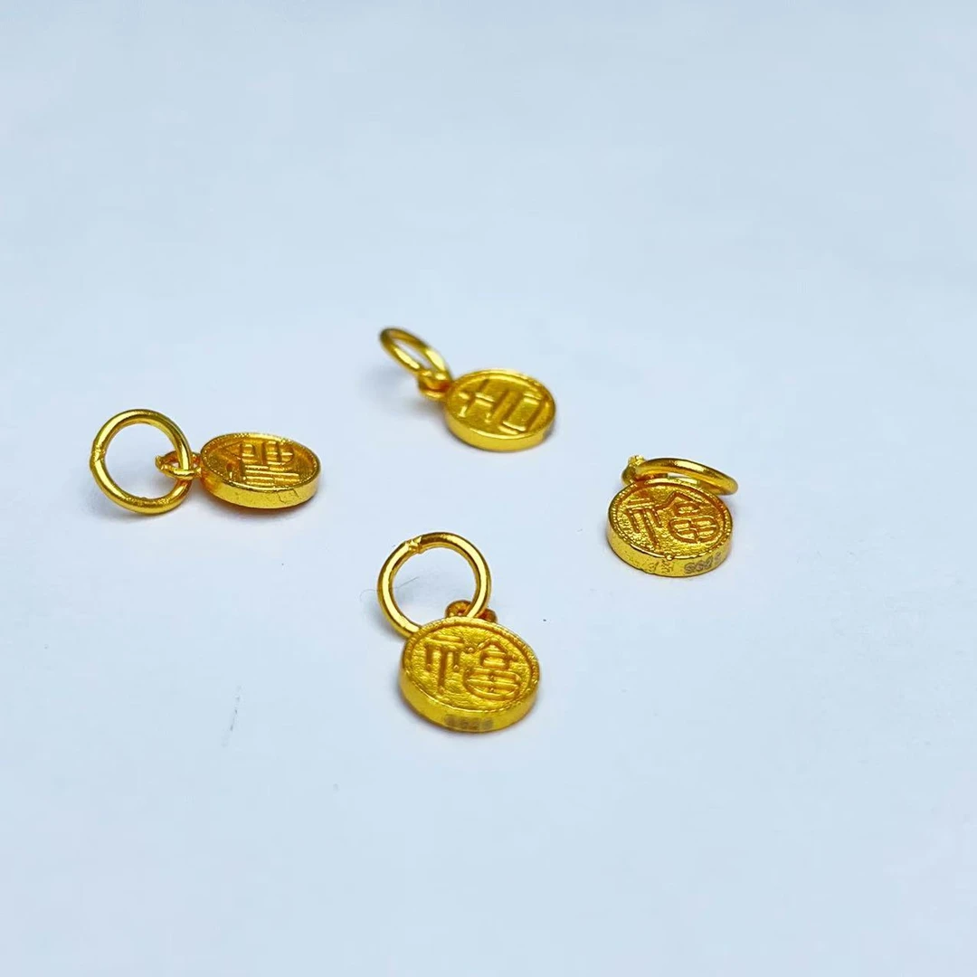 925银银制品 【萌宝饰品】B378金色福/吉小吊牌滴流双面雕刻1*5.6mm