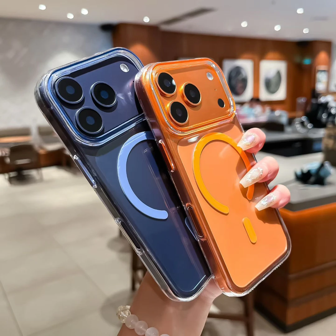 适用苹果17手机壳海军蓝问号磁吸iphone17promax防摔透明16亚克力