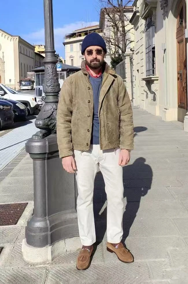 13盎司赤耳单宁牛仔裤男士修身小直筒白色弹力长裤子牛仔裤