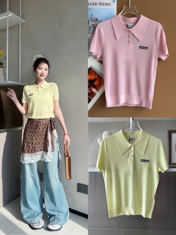 WIWH上衣｜『鑫鑫专属』同款多色清新减龄百搭polo领针织T恤1E140