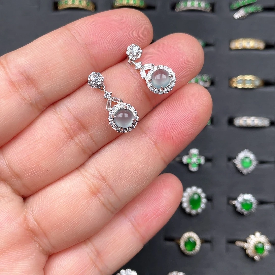 翡翠银S925镶嵌耳饰