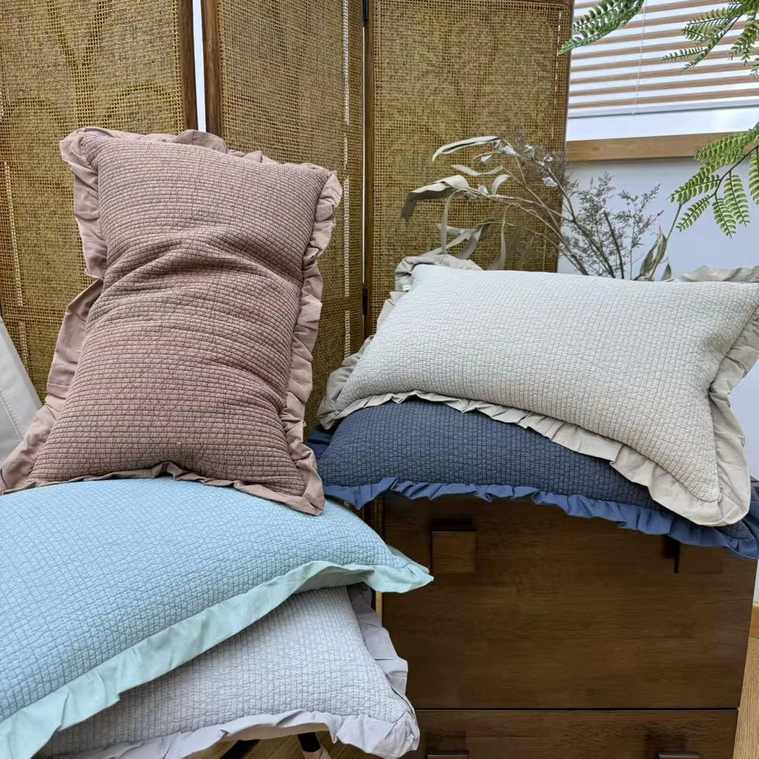 影恩原创纯棉甜荞壳填充可调节护颈枕头木耳边枕头睡眠枕头成人