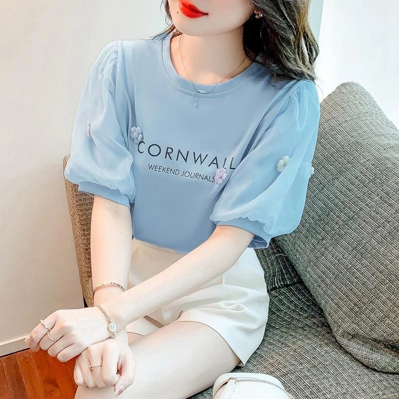 法乐琪短袖女士2025年新款夏季泡泡袖t恤设计感小众时尚洋气上衣