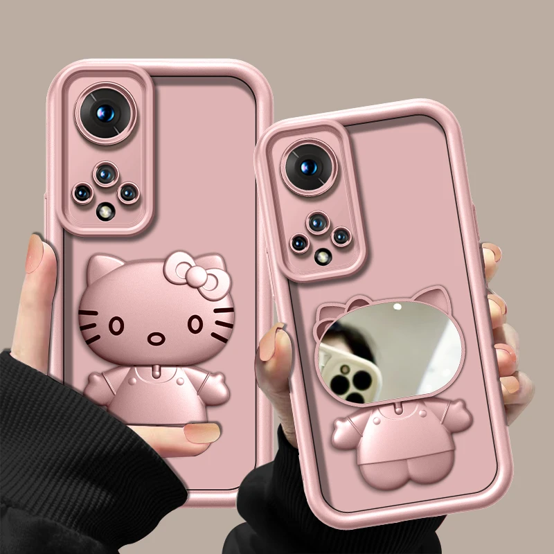 适用于【荣耀50】金属漆香槟粉高级感猫咪支架手机壳防摔创意网红女