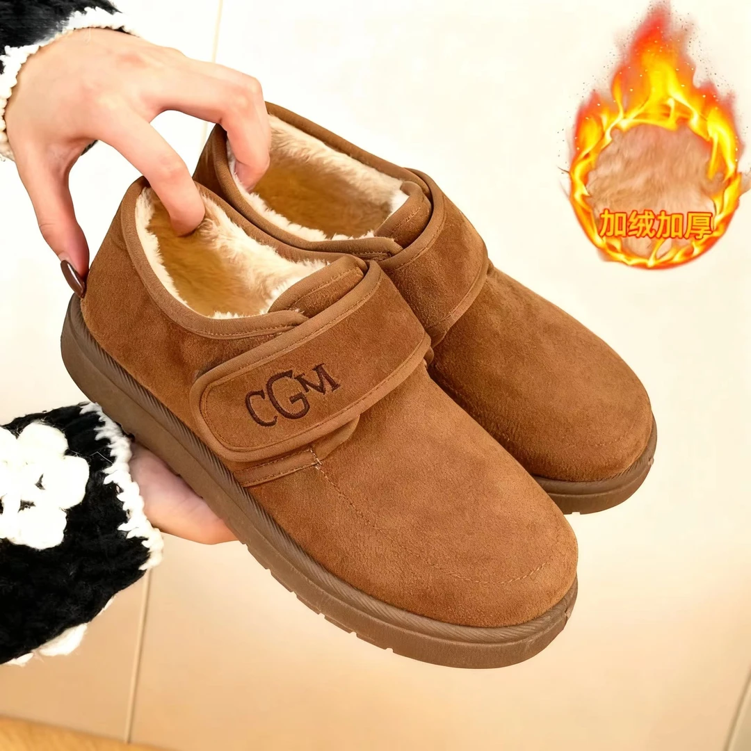 2025新款秋冬女鞋厚底勃肯雪地靴女加绒毛毛乐福鞋保暖棉鞋外穿