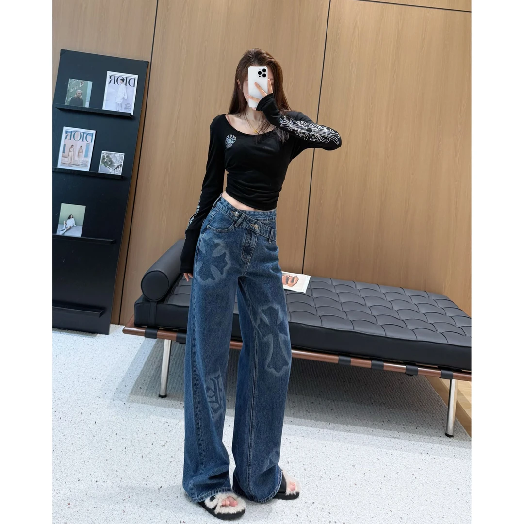 【SEVENWANG】25 |克罗印花结构感剪裁直筒牛仔裤9810