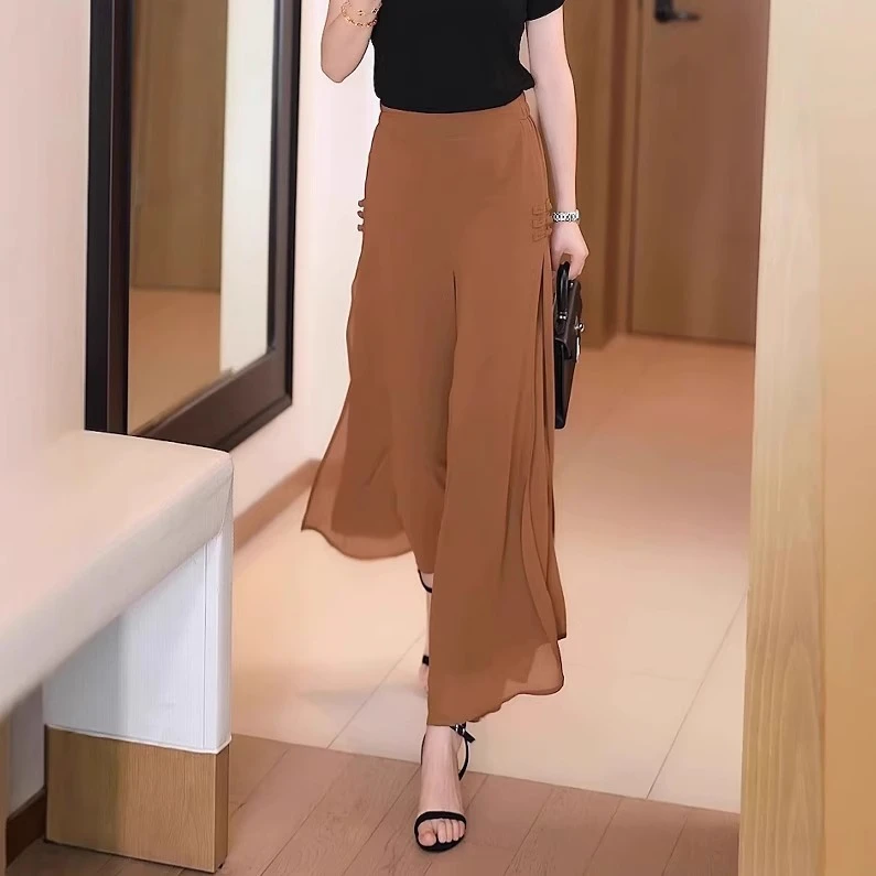 裙裤女夏季薄款2025新款冰丝裤高腰宽松垂感小个子九分休闲阔腿裤