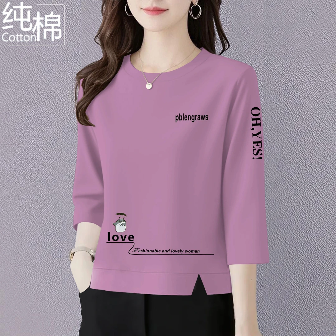 纯棉七分袖t恤女中年妈妈装夏季新款洋气宽松显瘦遮肚上衣女体恤