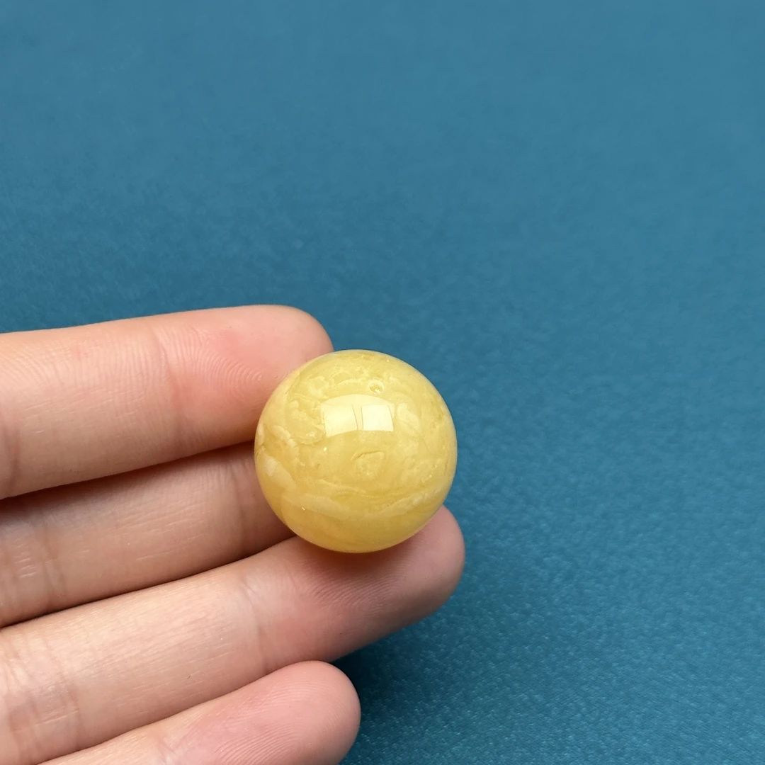 R4092天然原矿蜜蜡 鸡油黄 单珠 21.6mm抖音基地质检发货