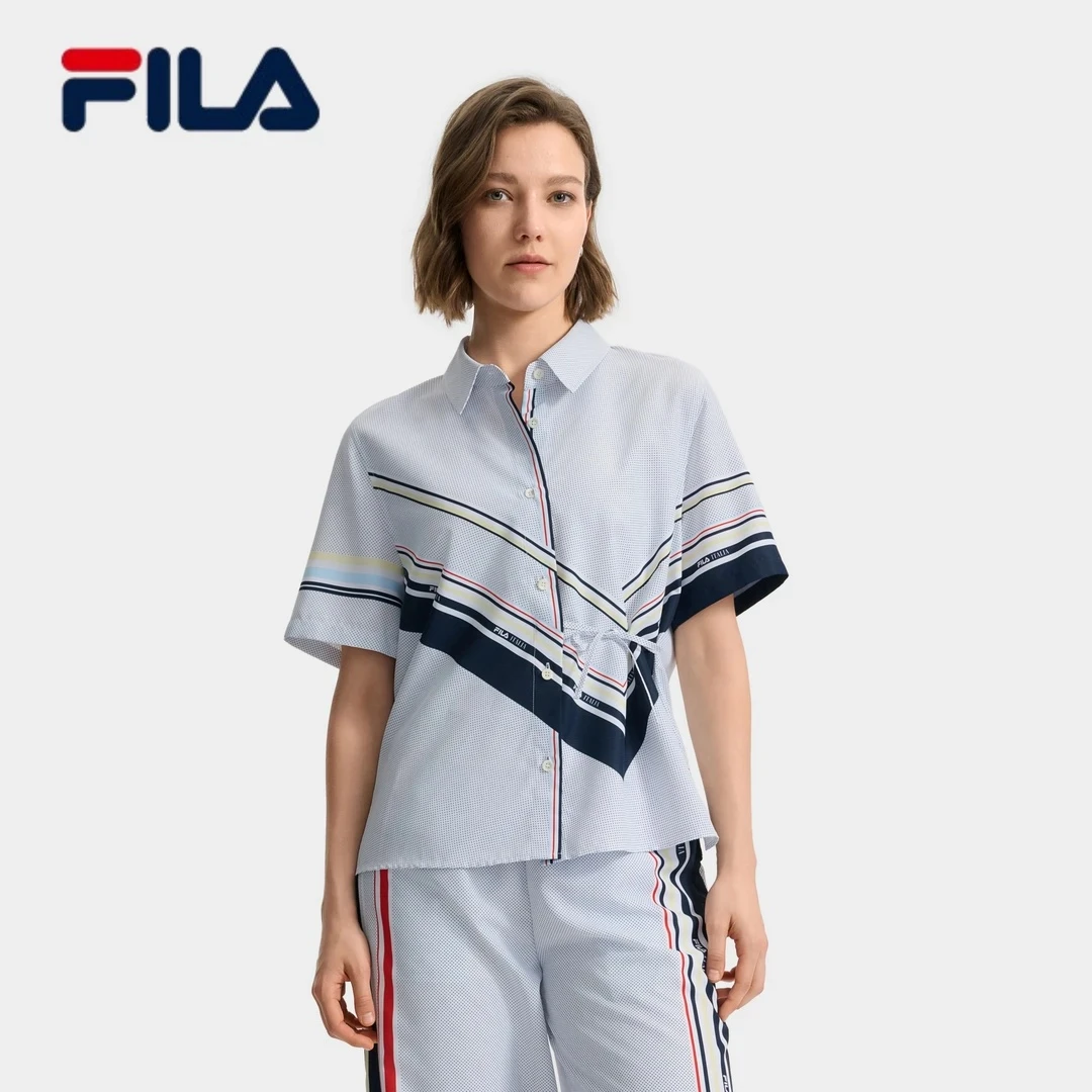 FILA/斐乐女装夏季25新款时尚休闲设计感透气短袖衬衫F11W534402F