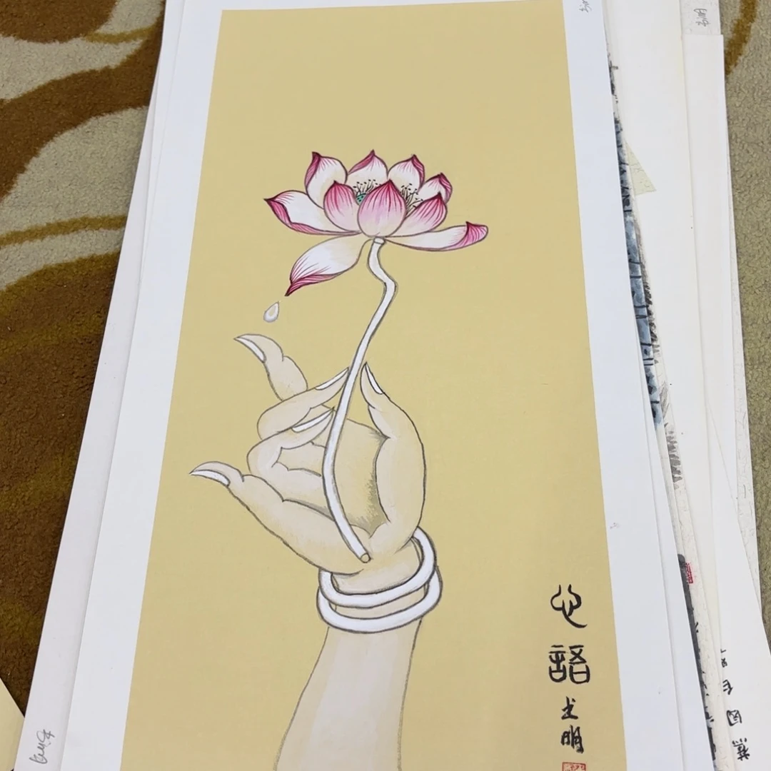国画卡纸花鸟作品童
