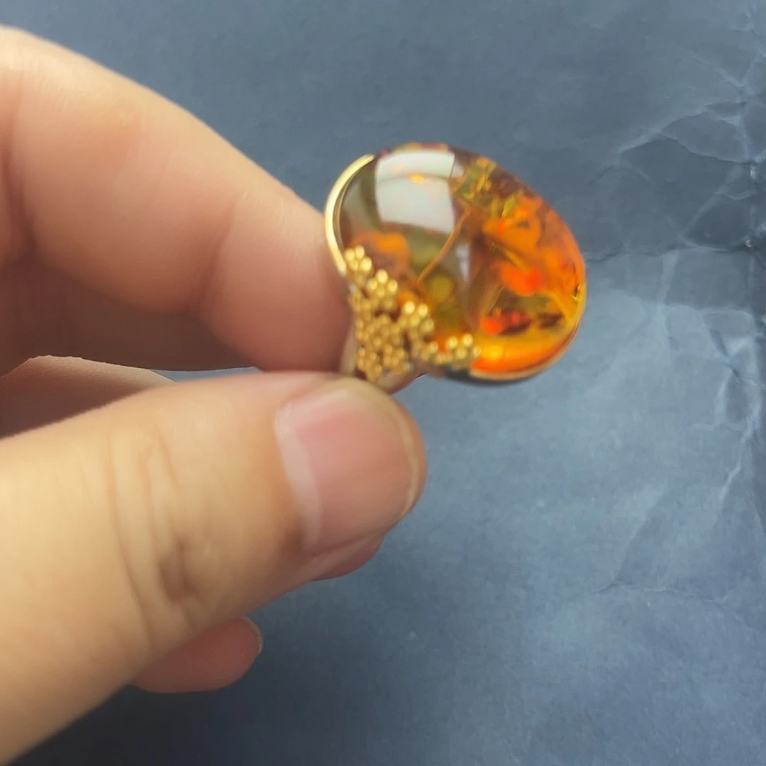琥珀未镶嵌裸石戒指