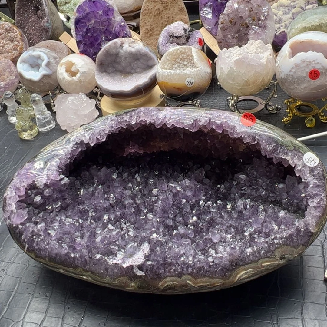 水晶未镶嵌珠宝半成品紫水晶花满指纹钱袋子