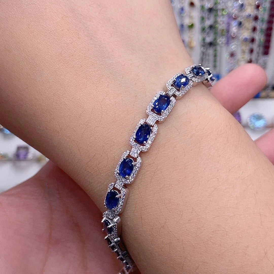 蓝宝石银S925镶嵌手链