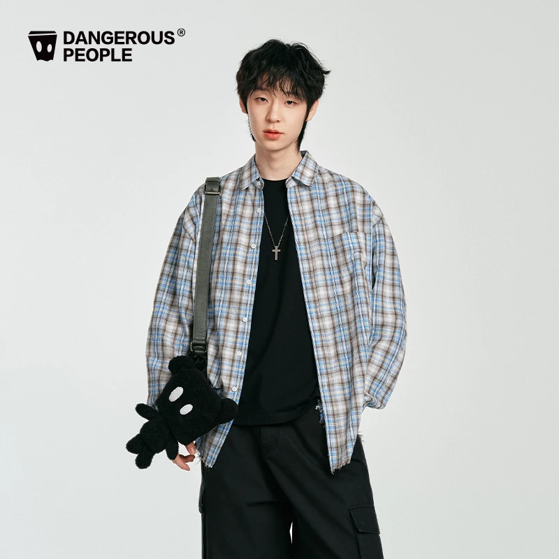 Dangerouspeople薛之谦dsp经典复古格纹衬衫宽松翻领百搭休闲长袖