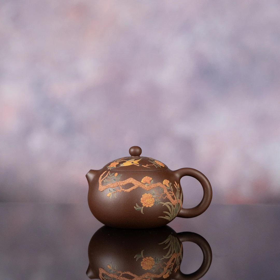 【利贞l喜鹊登枝西施壶】原矿紫泥 约160cc 手工制 紫砂壶 茶具XYCL