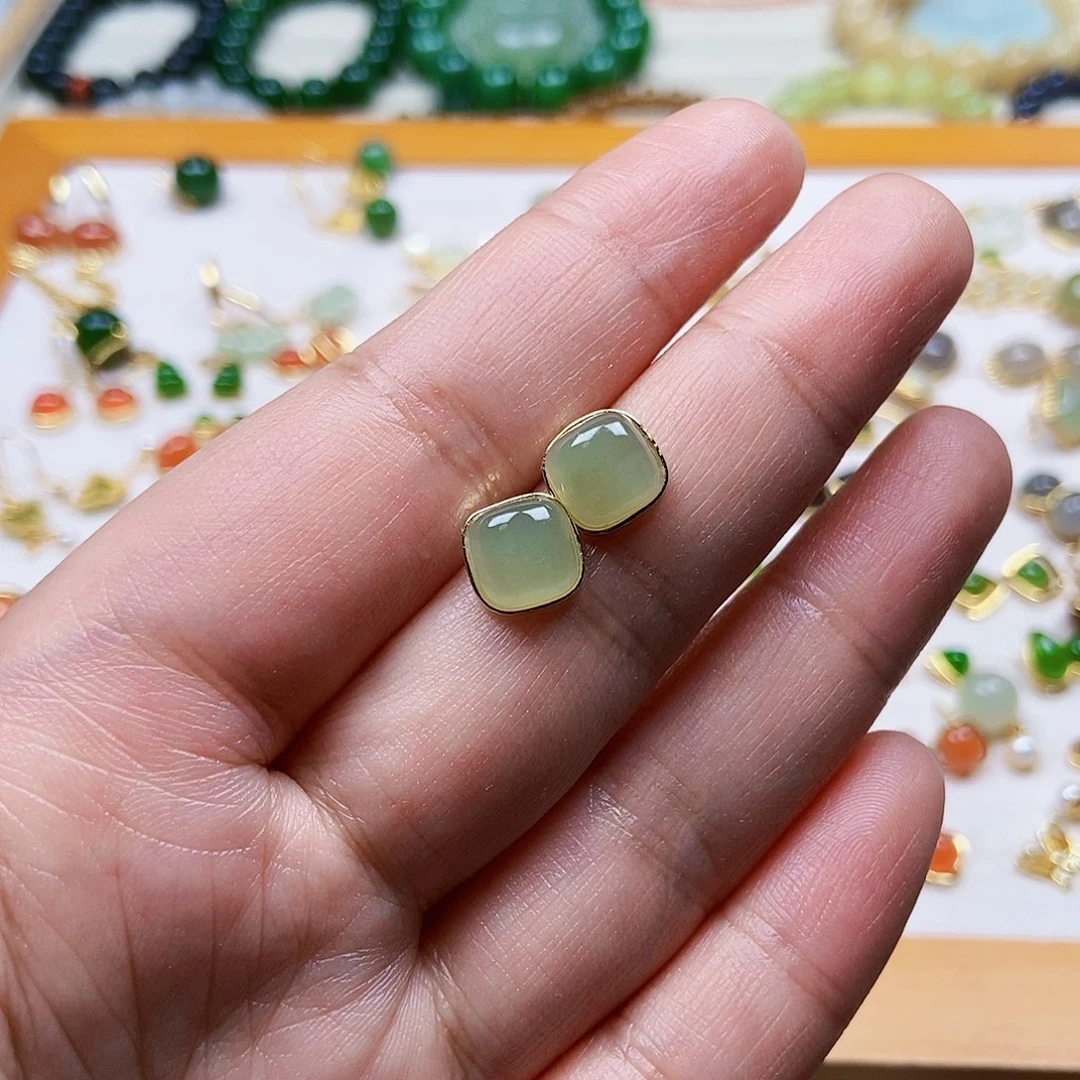 和田玉耳饰银S925镶嵌