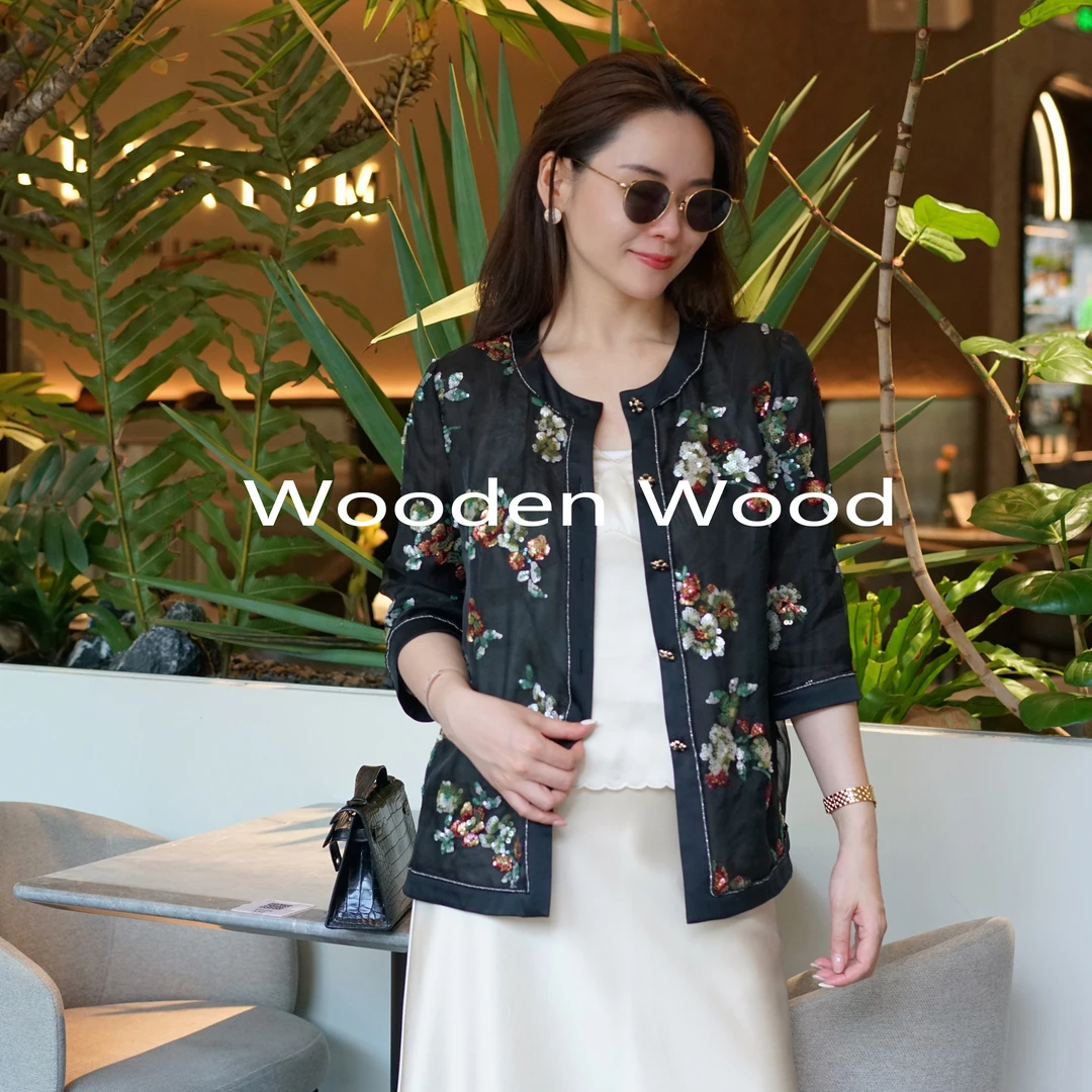 Wooden Wood“花非花雾非雾”新中式桑蚕丝亮片珠片外套W24XS774