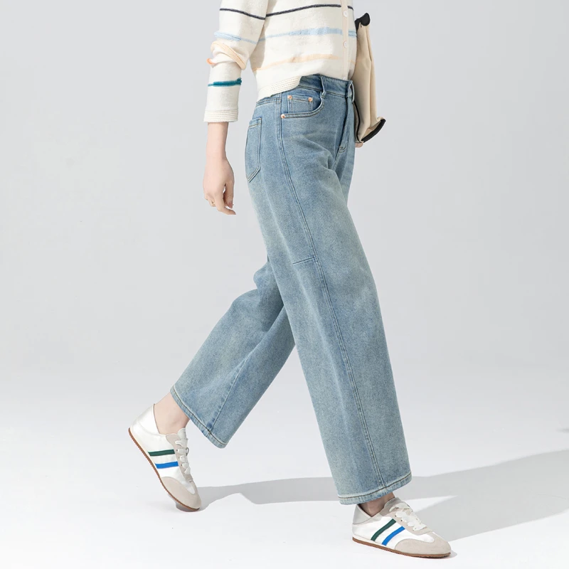 2025欧货爆款裤子女士秋冬加绒牛仔裤高端香蕉镰刀裤女显瘦九分裤