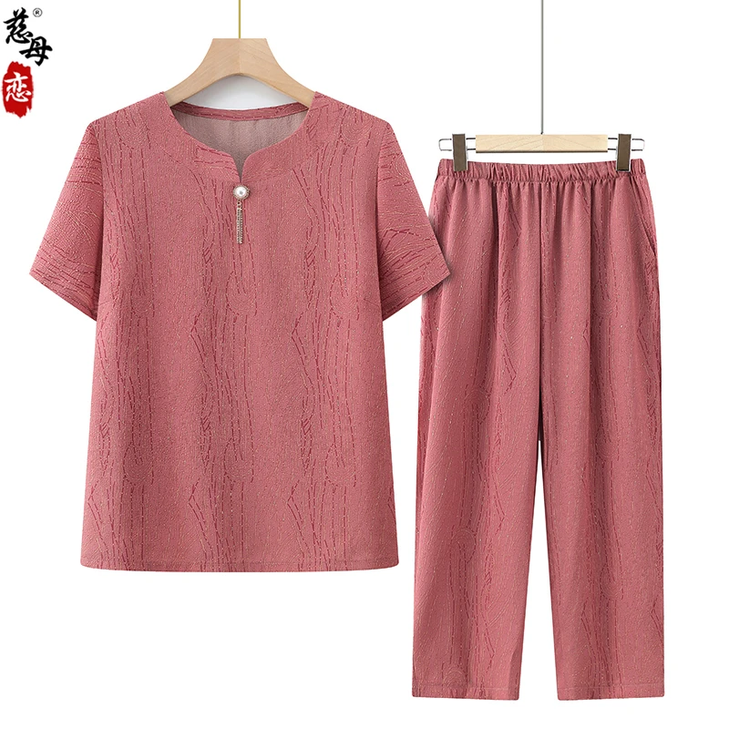 中老年人夏季女装老人衣服奶奶夏装套装妈妈装新款老太太短袖套头